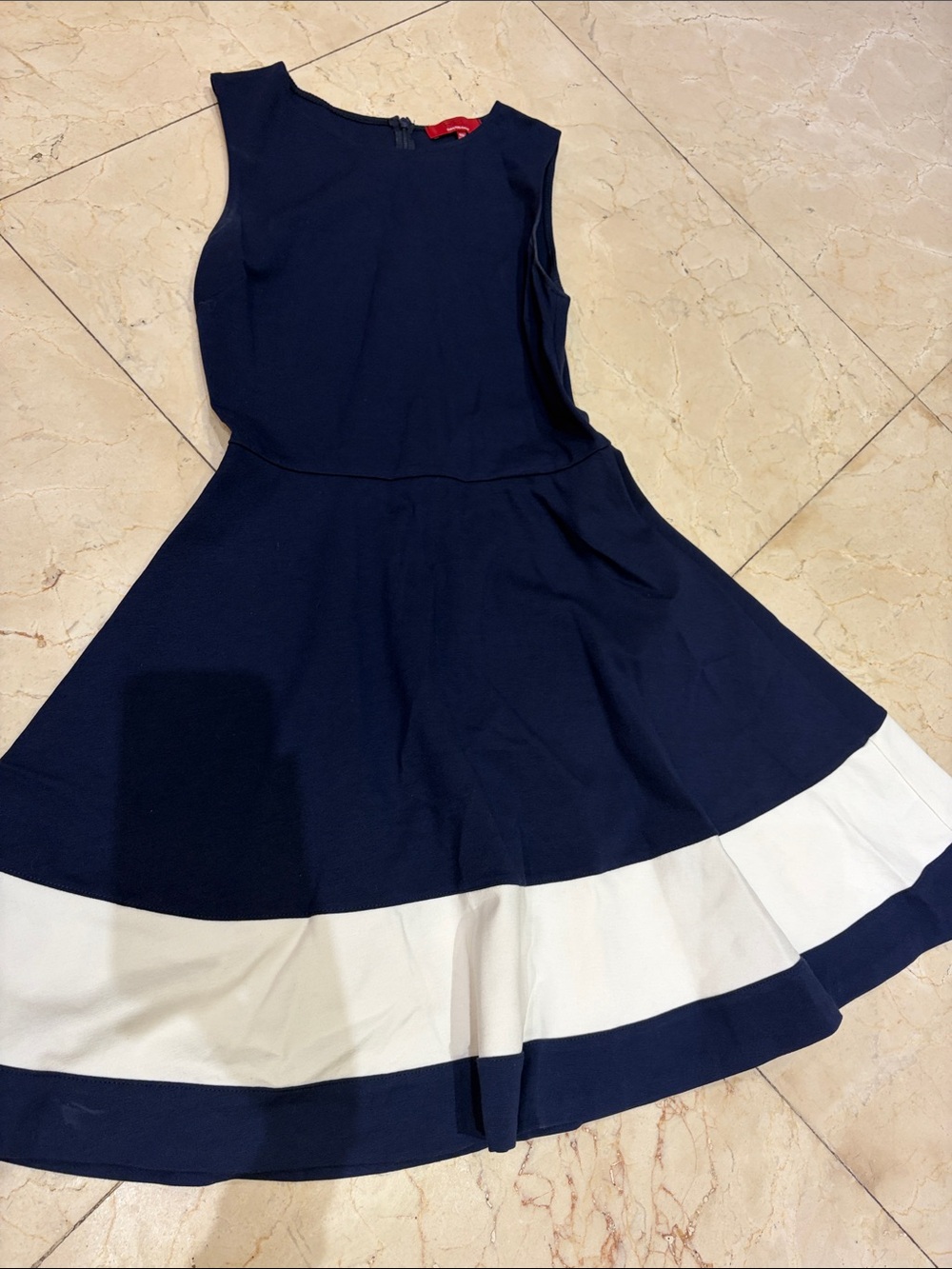 Saks Fifth Avenue Navy and White Sleeveless Fit-and-Flare Dress